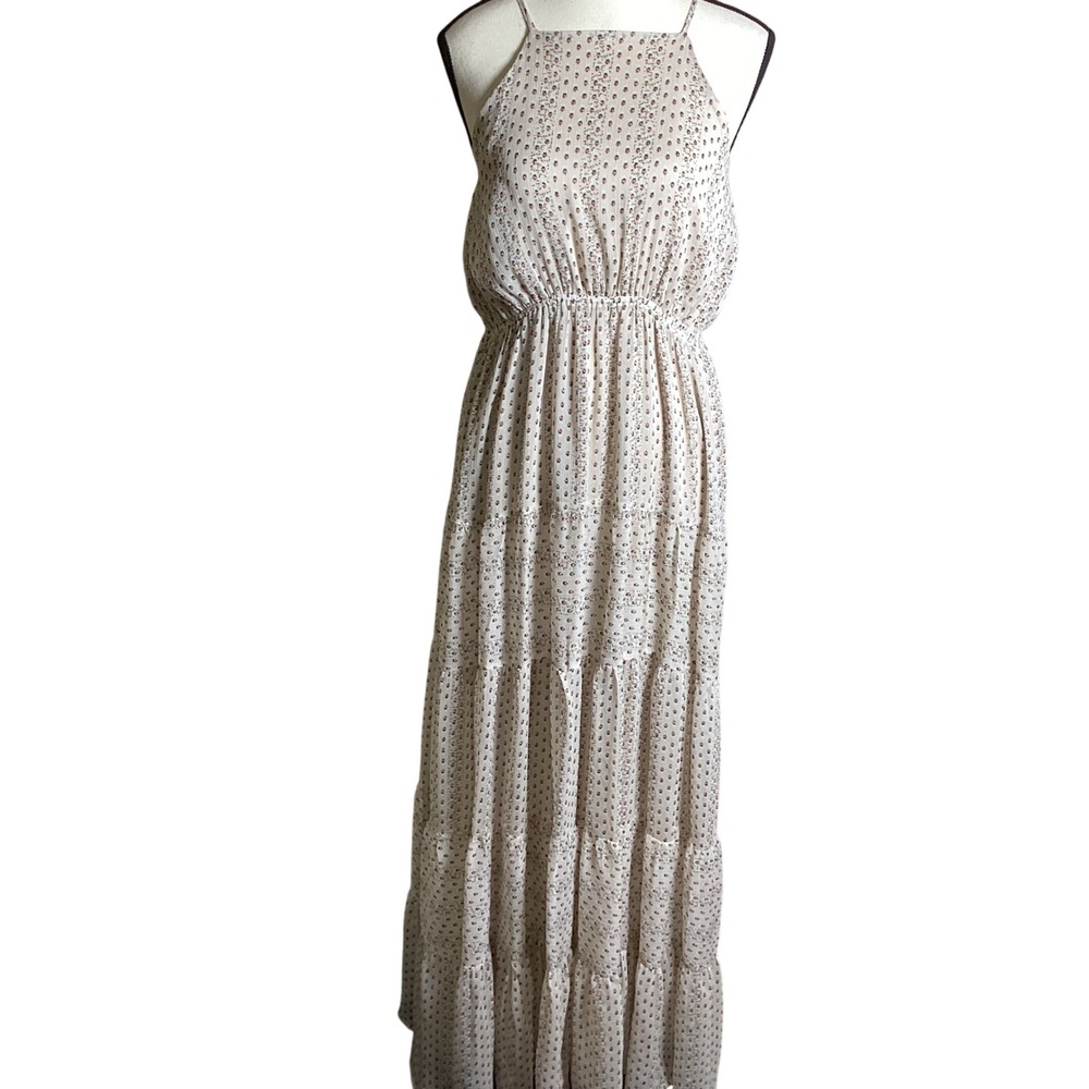 In Loom Women's Cream Ditsy Floral Tiered Maxi Dress ILD1729 Size M Smocked Back